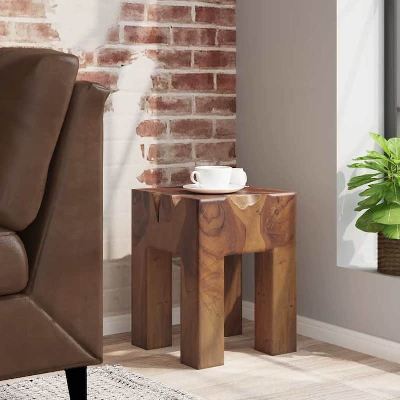 vidaXL Solid Teak Wood Stool, Small Side Table, Brown - 11.8" x 11.8" x 15.7"