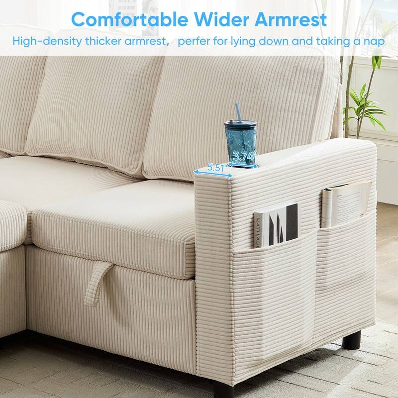 Mixoy 6 Seat U-Shaped Modular Sectional Sofa with Pull Out Bed, Sleeper Sofa Bed with Cup Holders & Storage