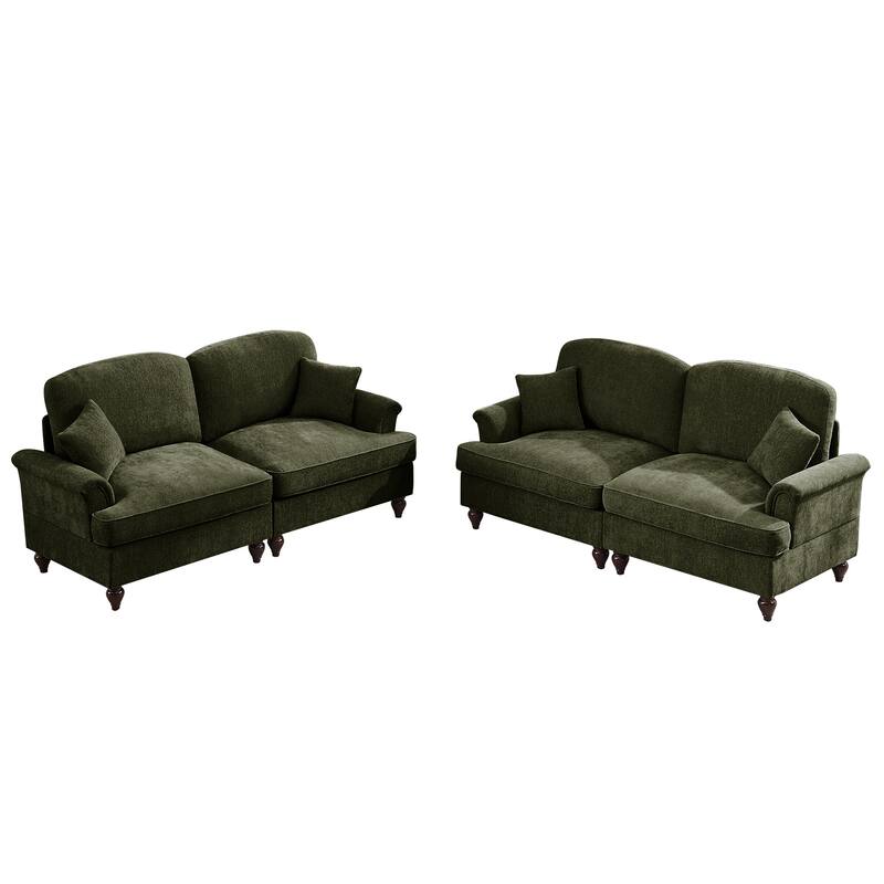 GDFStudio - Classic Modular Chenille 2-Seater 76.4" Loveseat Set with Flared Arms (Set of 2)