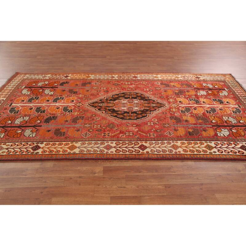 Hand Knotted Oriental 100% Wool Carpet Traditional Medallion Red Shiraz Area Rug - 8' 10'' X 5' 1''