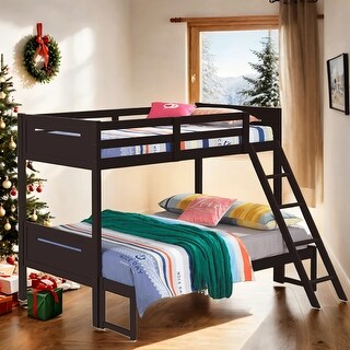 Wooden Versatile Twin over Full Bunk Bed with Built-in Ladder for ...