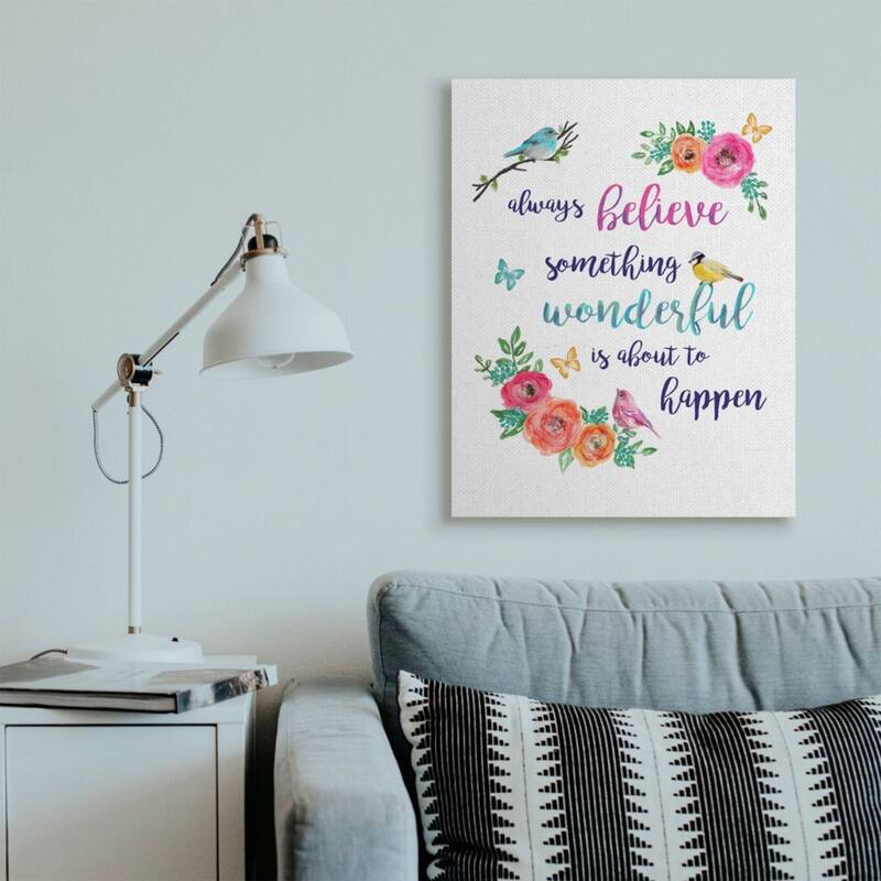 Stupell Something Wonderful to Happen Phrase Cute Spring Birds Canvas Wall Art