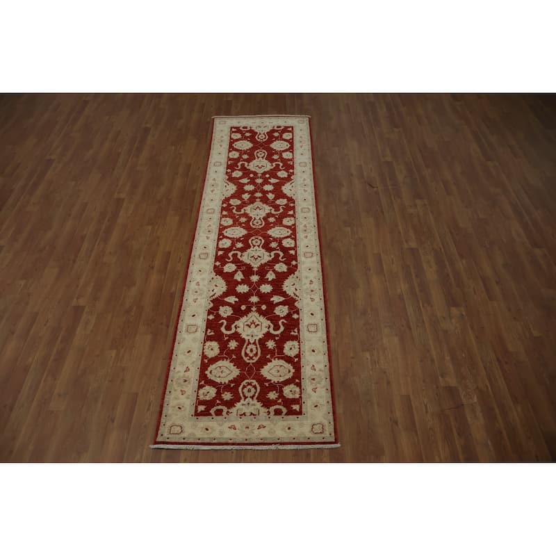 Hand Knotted Oriental 100% Wool Carpet Traditional Floral Red Peshawar Runner Rug - 9' 9'' X 2' 9''