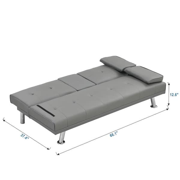 dimension image slide 0 of 2, Modern Sofa Bed with Armrest Two Cup Holders