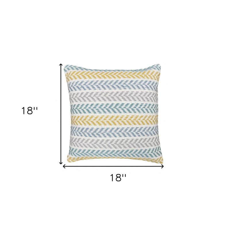 HomeRoots 18" X 18" Yellow And Teal 100% Cotton Striped Zippered Pillow