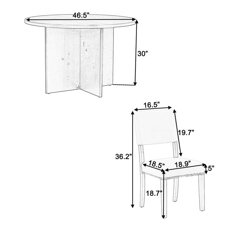 Modern 5-Piece Round Dining Table Set Pedestal Kitchen Table Set with 4 Upholstered Dining Chairs