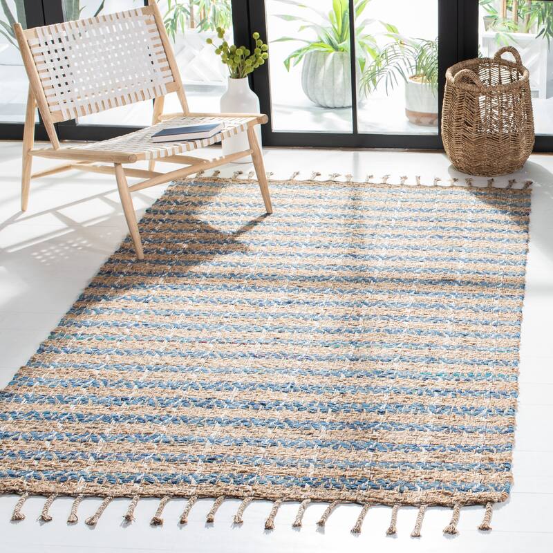 SAFAVIEH Handmade Cape Cod Lonnie Jute & Cotton Braided - 3' x 5' - Blue/Natural - Rectangle