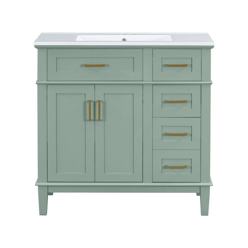 GDFStudio - Elysia Wood & Ceramic 36" Bathroom Vanity with Sink, Soft-Close Doors & 4 Drawers