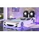 preview thumbnail 17 of 26, Wood Twin Size Race Car Platform Kids Bed Frame with LED Lights, Upholstered Backrest and Safety Rails for Bedroom, Blue