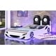 preview thumbnail 3 of 39, Wood Twin Size Race Car-Shaped Kids Platform Bed with LED and Upholstered Backrest, Bedroom Floor Bed Wood Frame for Kids Teens
