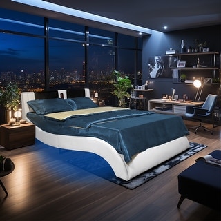 Queen Platform Bed Frame with led lighting, Bluetooth connection to ...