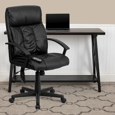 High Back Massaging LeatherSoft Upholstered Chair with Side Remote Pocket