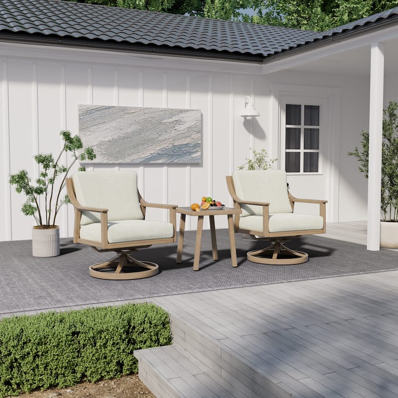 3-Piece Aluminum Patio Conversation Set with Swivel Chairs, End Table and Cushions