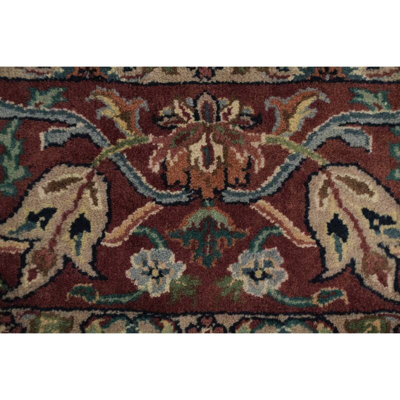 Hand Knotted Oriental 100% Wool Carpet Traditional All-Over Green Kashan Area Rug - 8' 11'' X 6' 1''