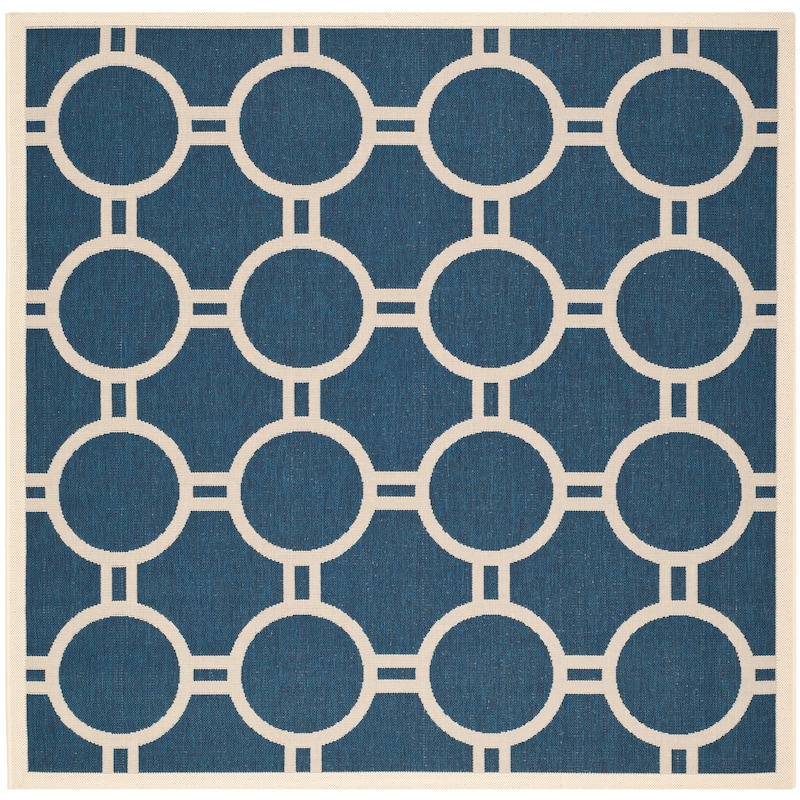 SAFAVIEH Courtyard Sweta Indoor/ Outdoor Waterproof Patio Backyard Rug - 6'7" Square - Navy/Beige