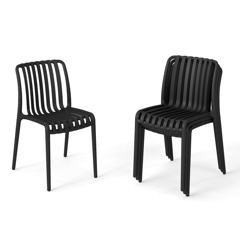 Outdoor Stackable Plastic Chairs Dining Chair Set 4-Piece Lightweight