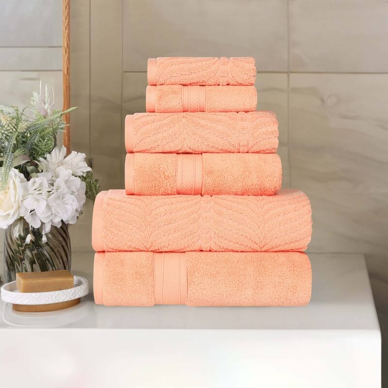 Superior Chevron Zero Twist Solid and Jacquard Cotton 6 Piece Towel Set - Peach