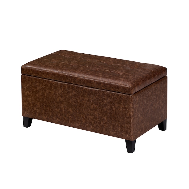 Adeco Rectangular Storage Ottoman Faux Leather Bench Lift-top Footrest