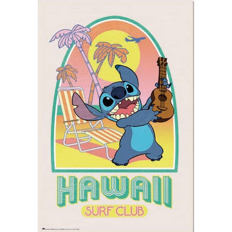 Stitch - Hawaian Surf Club Art Poster - 24 x 36 Inch