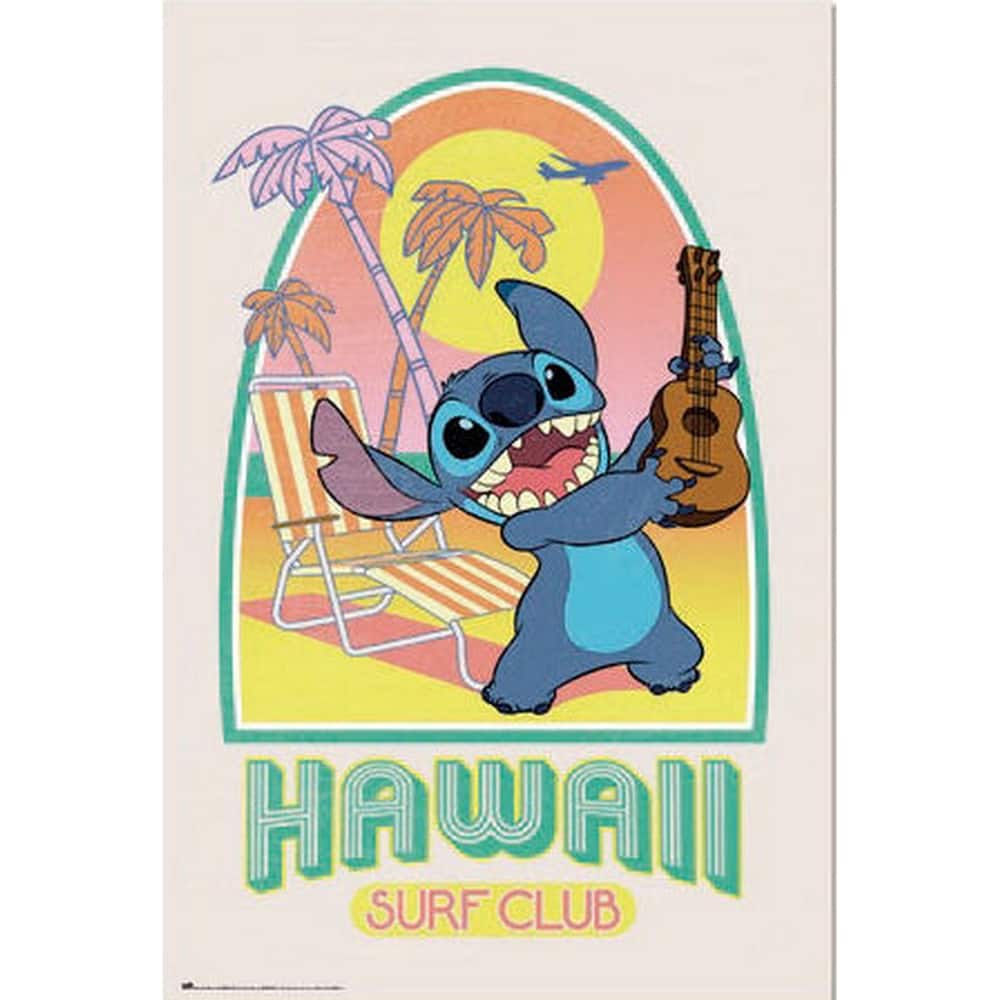 Stitch - Hawaian Surf Club Art Poster - 24 x 36 Inch