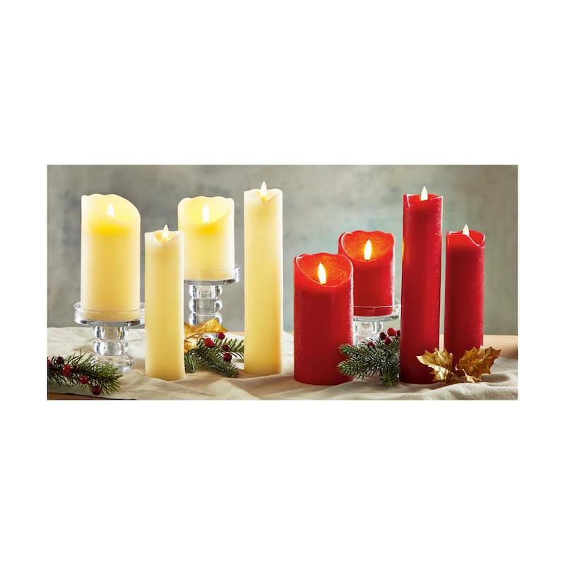 Weathered Red Flameless LED Pillar Candle 3x4 - Everyday Wax Candle for Home Decor, Wipe Clean, Safe & Stylish