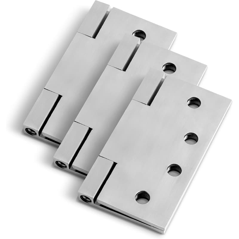 Mega Handles 4-Inch Square Barrel Hinges with Square Corner, Stainless Steel Interior Door Hinges for Bedroom, Bathroom, Cabinet - 3 Pack - Satin Brass