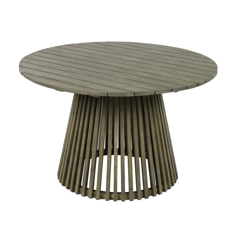 47.25-Inch Outdoor Acacia Wood Round Dining Table with Slated Base