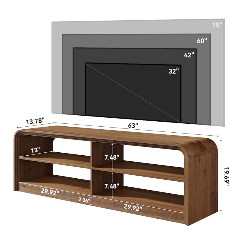 Solid Wood TV Stand, 63'' Long TV Console Table with Storage