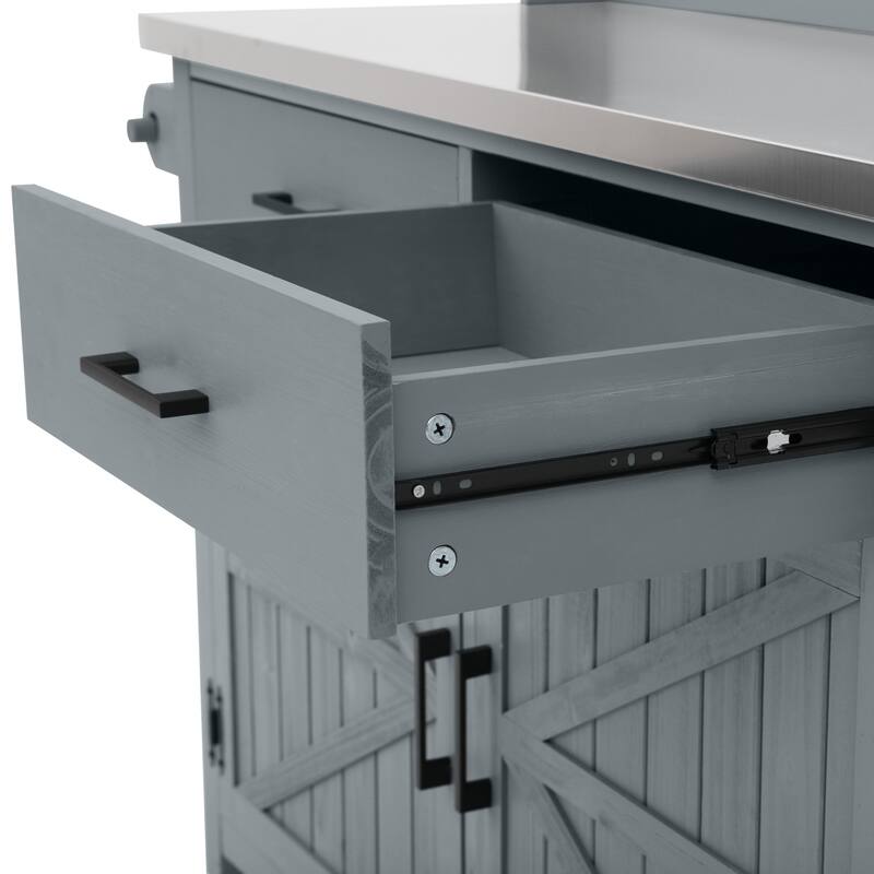 54 Inch Outdoor Kitchen Island with Stainless Steel Top Fir Wood Storage