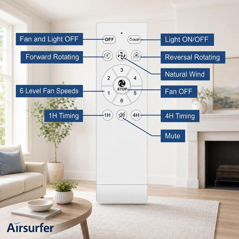 Airsurfer 52 in LED Ceiling Fan with Light, 3 Blades, Remote Control, 6 Speeds