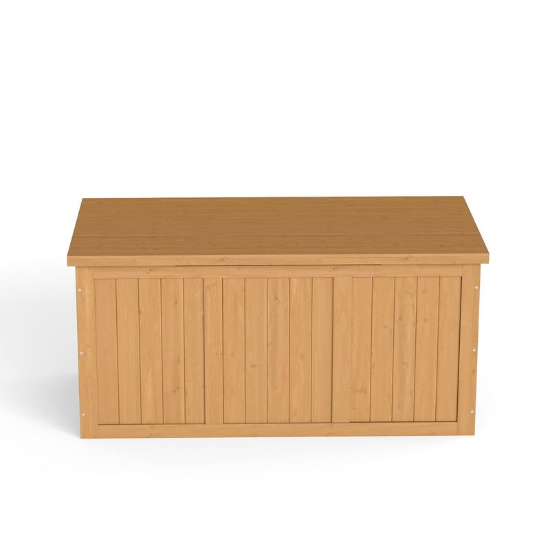 67 Gallon Wooden Deck Box Solid Wood Storage Box Seat & Table Top for Patio Furniture Cushions, Pool Toys & Garden Tools