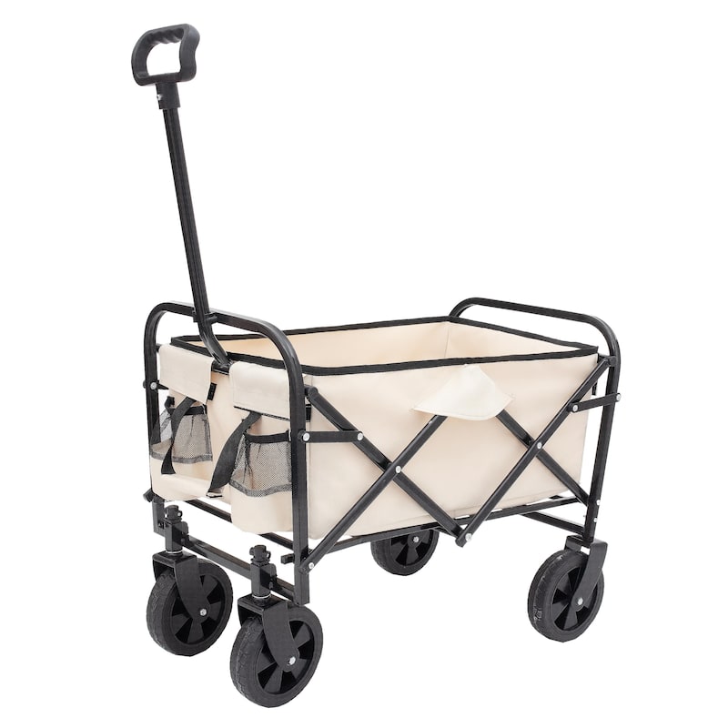 Heavy-Duty Collapsible Utility Wagon - 225lb Capacity with Extension Feature, Cream