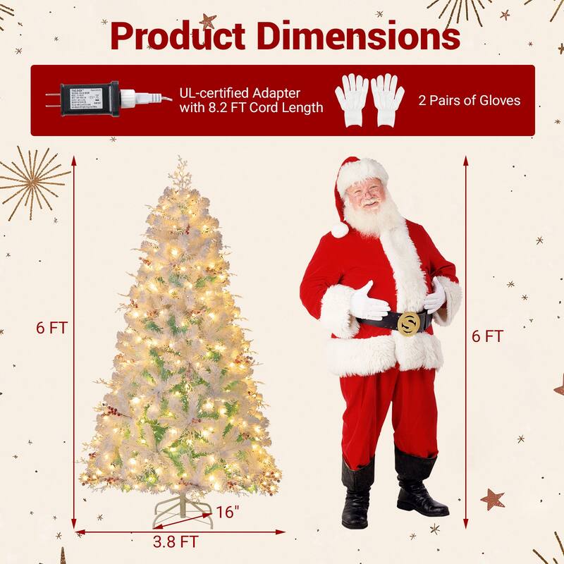 Gymax 6 FT Pre-lit Artificial Christmas Tree w/599 Snow Flocked Branch