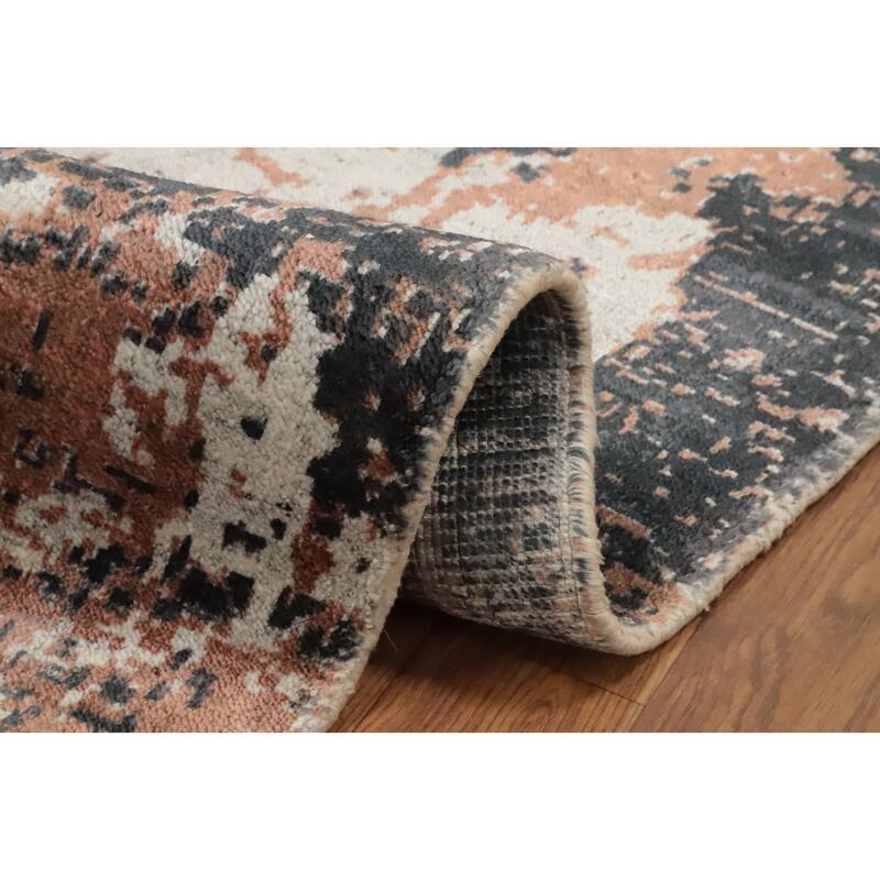 Hand Knotted Oriental Viscose Silk Carpet Modern Abstract Peach Abstract Area Rug - 7' 7'' X 5' 6''
