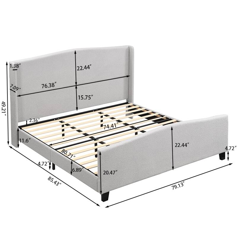 49.21"High Back Upholstered Headboard Teddy Velvet Bed Frame