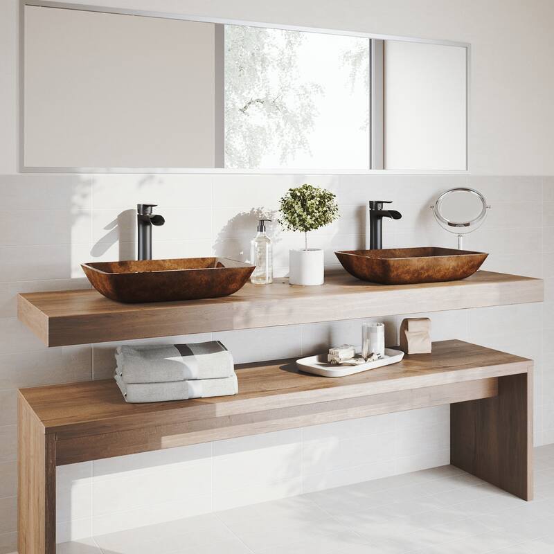 VIGO Donatello 18"L x 13"W Glass Vessel Sink and Niko 11"H Faucet Set