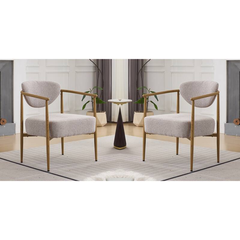 Beige Vanity Chair Dining Chair Accent Chair Set of 2 Reception Chair Fabric Kitchen Chair with Metal Legs