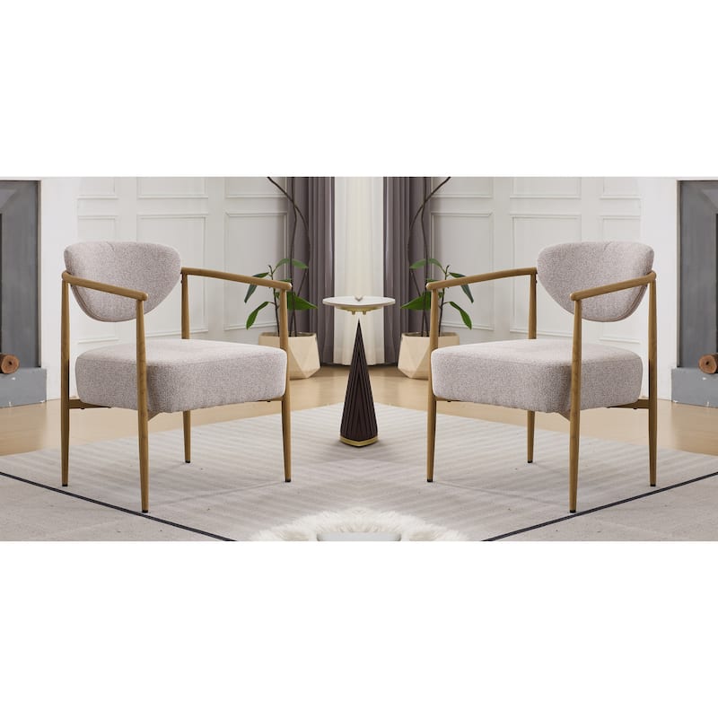 Set of 2 Dining Chairs, Living Room Chair, PU with Foam Back and Seat, Soft and Comfortable Seating, Metal Frame - Brown