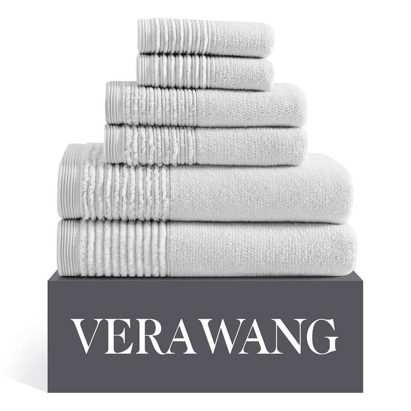 Vera Wang Sculpted Pleat Solid Cotton Multi Size Towel Set - 6 Piece - Light Grey
