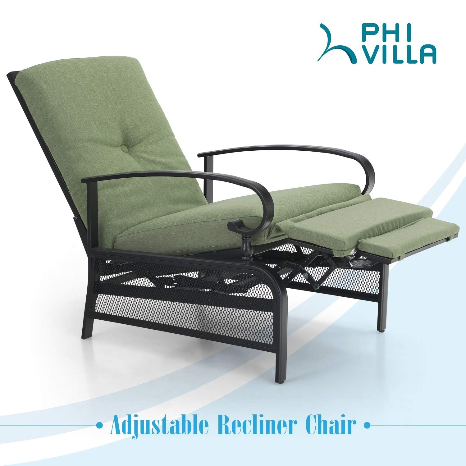Shop Black Friday Deals On Phi Villa Outdoor Patio Metal Adjustable Relaxing Recliner Lounge Chair With Cushion N A Overstock 30355005 Green