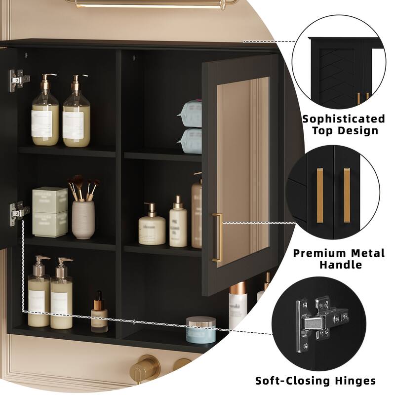 2-in-1 Bathroom Mirror Cabinet, 30 inch Wall Mounted Medicine Cabinet with Adjustable Shelves & Soft Close Doors
