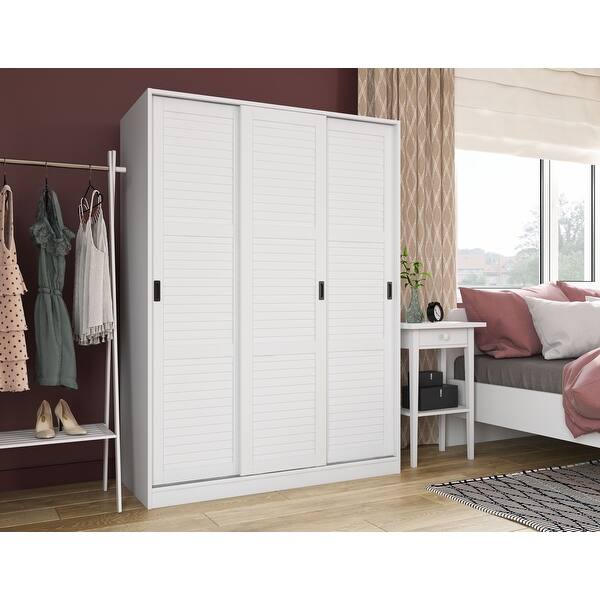 Copper Grove Caddo Solid Pine Three Sliding Door Wardrobe Overstock 20000829 Mocha