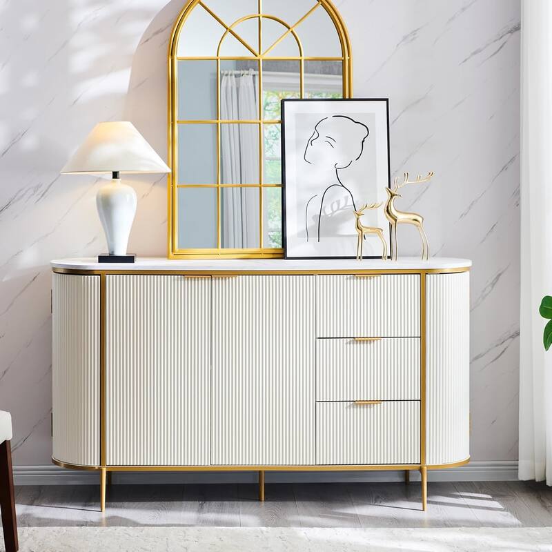 60" Modern Fluted Buffet Cabinet, Buffet Table, Coffee/Wine Bar