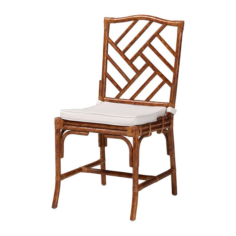 Rio Natural Rattan Dining Chair - Handwoven Wicker Accent Side Chair with Removable Cushion, for Dining Room or Accent Seating