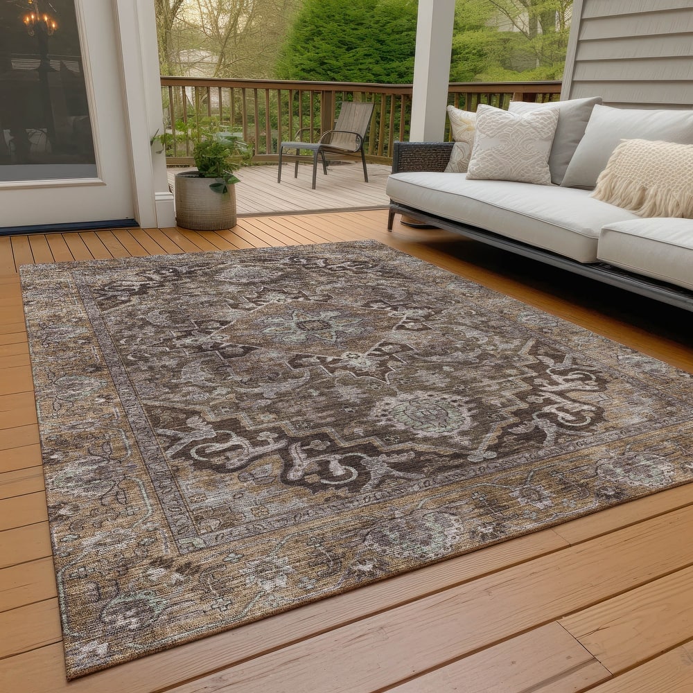 Machine Washable Indoor/Outdoor Traditional Medallion Chantille Rug