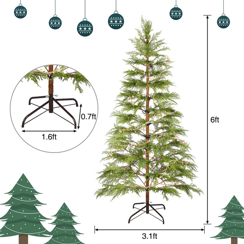 Pre-Lit Artificial Full Christmas Tree - LED Lights, Metal Stand, Realistic Branches - Green