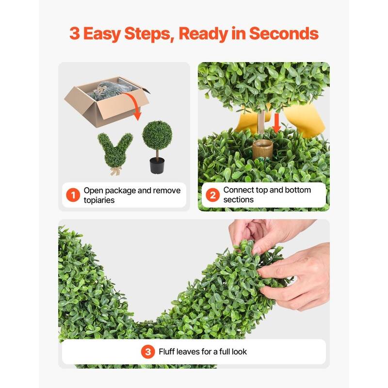 Set of 2 Artificial Topiary Trees 36" Faux Green Plants with PE Leaves & Iron Trunks, Weather-Resistant Decorative Greenery