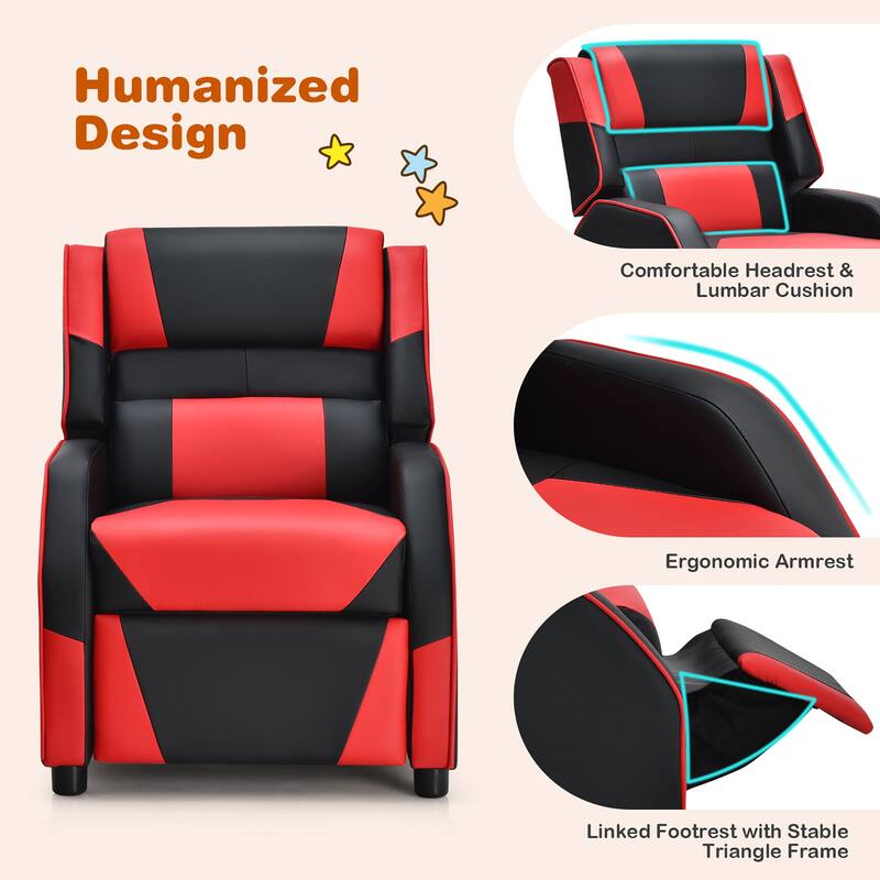 Costway Kids Youth Gaming Sofa Recliner w/Headrest & Footrest PU