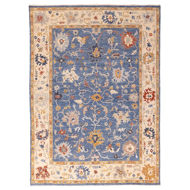 ECARPETGALLERY Hand-knotted Modern Oushak Dark Blue Wool Rug - 8'11 x 12'3
