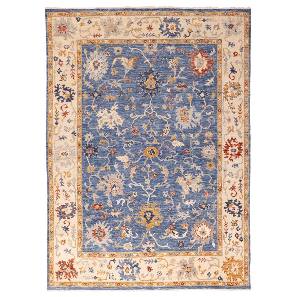ECARPETGALLERY Hand-knotted Modern Oushak Dark Blue Wool Rug - 8'11 x 12'3